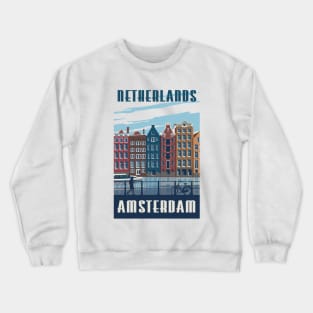 Amsterdam Holand Vintage Travel Poster Apparel Crewneck Sweatshirt